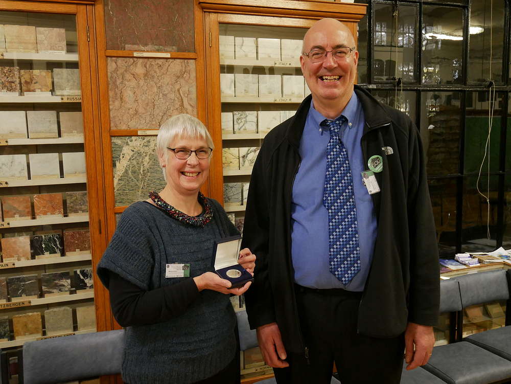 Matthew Parkes presenting the A G Brighton Medal to Monica Price